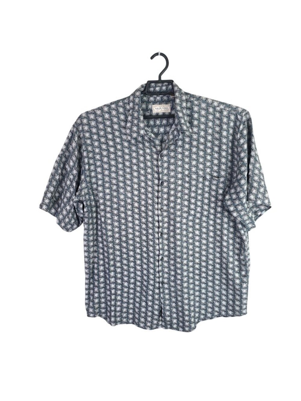 Mens Murano Liquid Luxury Gray & Blue Geometric Button Up Shirt Short Sleeve XL